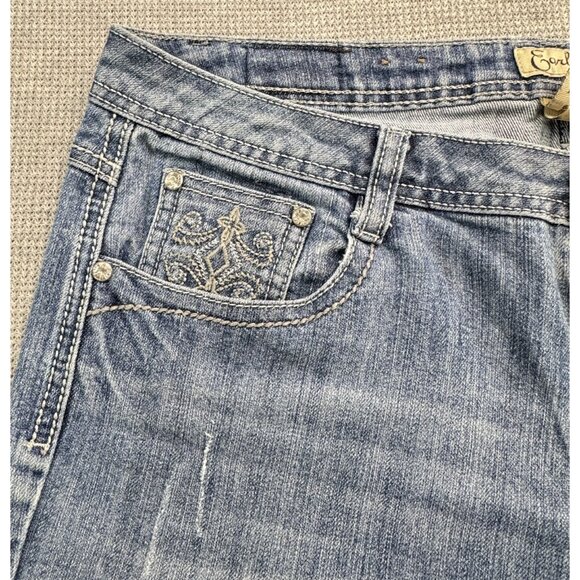 Earl Jean Womens 12 Blue Denim Straight Leg Jeans Mid Rise Embellished Pockets - Picture 5 of 14